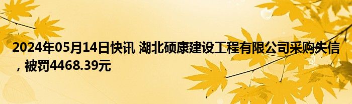 2024年05月14日快讯 湖北硕康建设工程有限公司采购失信，被罚4468.39元