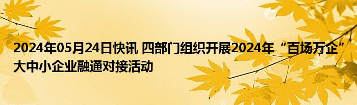 2024年05月24日快讯 四部门组织开展2024年“百场万企”大中小企业融通对接活动