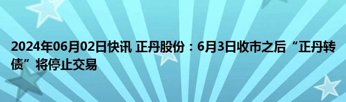 2024年06月02日快讯 正丹股份：6月3日收市之后“正丹转债”将停止交易