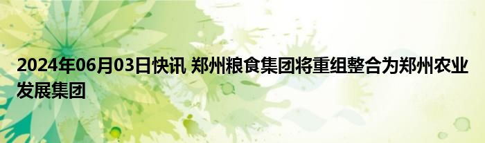 2024年06月03日快讯 郑州粮食集团将重组整合为郑州农业发展集团