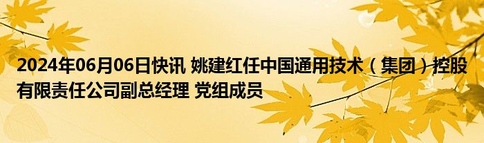 2024年06月06日快讯 姚建红任中国通用技术（集团）控股有限责任公司副总经理 党组成员