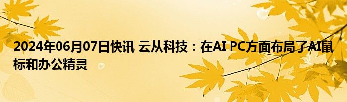 2024年06月07日快讯 云从科技：在AI PC方面布局了AI鼠标和办公精灵