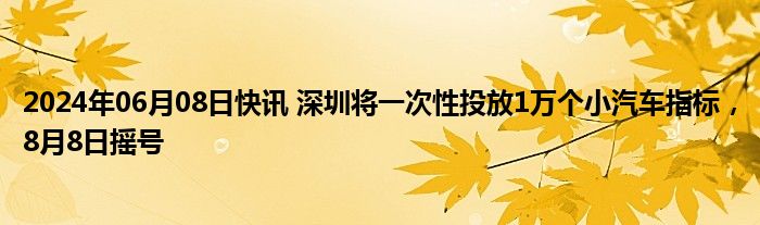 2024年06月08日快讯 深圳将一次性投放1万个小汽车指标，8月8日摇号