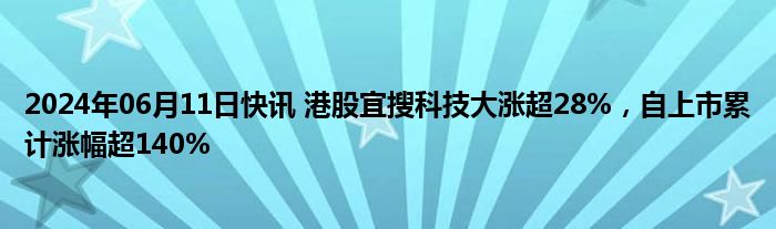 2024年06月11日快讯 港股宜搜科技大涨超28%，自上市累计涨幅超140%
