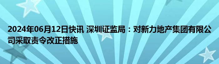 2024年06月12日快讯 深圳证监局：对新力地产集团有限公司采取责令改正措施