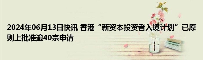 2024年06月13日快讯 香港“新资本投资者入境计划”已原则上批准逾40宗申请