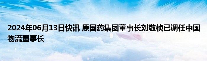 2024年06月13日快讯 原国药集团董事长刘敬桢已调任中国物流董事长