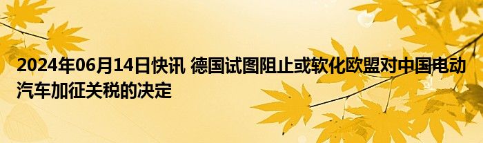 2024年06月14日快讯 德国试图阻止或软化欧盟对中国电动汽车加征关税的决定