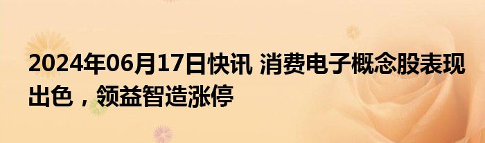 2024年06月17日快讯 消费电子概念股表现出色，领益智造涨停