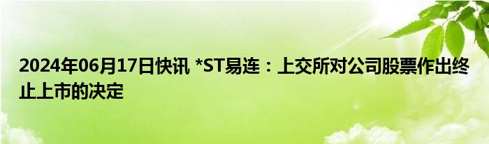 2024年06月17日快讯 *ST易连：上交所对公司股票作出终止上市的决定