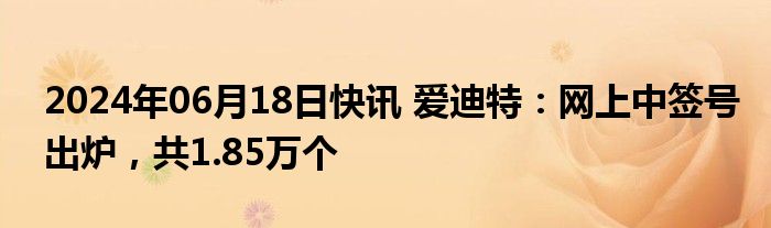 2024年06月18日快讯 爱迪特：网上中签号出炉，共1.85万个