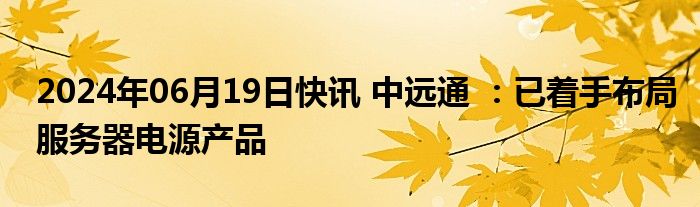 2024年06月19日快讯 中远通 ：已着手布局服务器电源产品