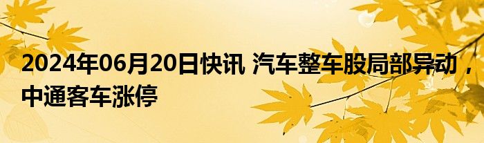 2024年06月20日快讯 汽车整车股局部异动，中通客车涨停