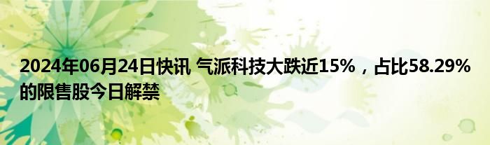 2024年06月24日快讯 气派科技大跌近15%，占比58.29%的限售股今日解禁