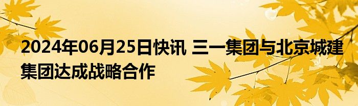 2024年06月25日快讯 三一集团与北京城建集团达成战略合作