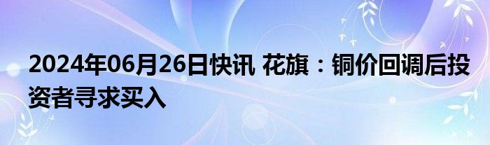 2024年06月26日快讯 花旗：铜价回调后投资者寻求买入