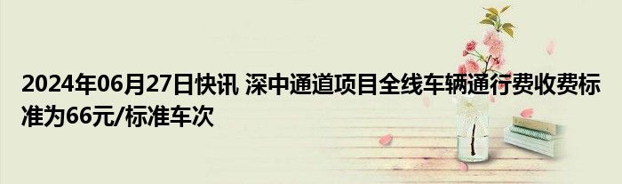 2024年06月27日快讯 深中通道项目全线车辆通行费收费标准为66元/标准车次