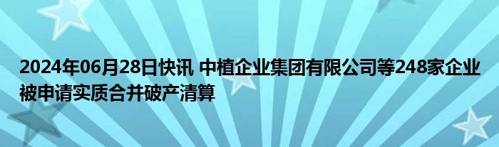 2024年06月28日快讯 中植企业集团有限公司等248家企业被申请实质合并破产清算