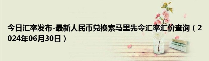 今日汇率发布-最新人民币兑换索马里先令汇率汇价查询（2024年06月30日）