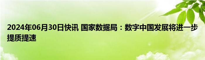 2024年06月30日快讯 国家数据局：数字中国发展将进一步提质提速