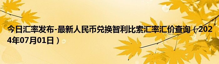 今日汇率发布-最新人民币兑换智利比索汇率汇价查询（2024年07月01日）