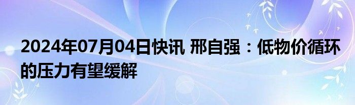 2024年07月04日快讯 邢自强：低物价循环的压力有望缓解