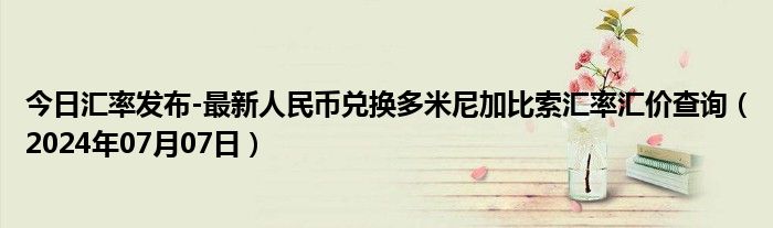 今日汇率发布-最新人民币兑换多米尼加比索汇率汇价查询（2024年07月07日）