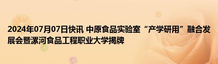 2024年07月07日快讯 中原食品实验室“产学研用”融合发展会暨漯河食品工程职业大学揭牌