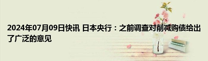 2024年07月09日快讯 日本央行：之前调查对削减购债给出了广泛的意见