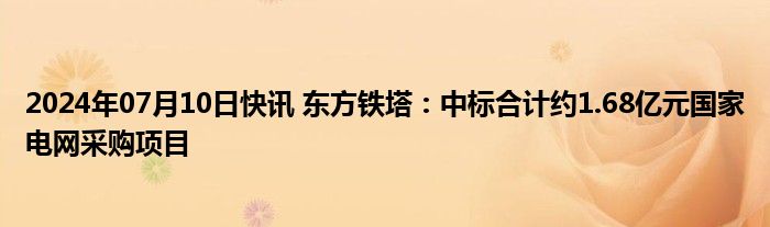 2024年07月10日快讯 东方铁塔：中标合计约1.68亿元国家电网采购项目