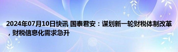 2024年07月10日快讯 国泰君安：谋划新一轮财税体制改革，财税信息化需求急升