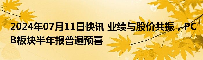 2024年07月11日快讯 业绩与股价共振，PCB板块半年报普遍预喜