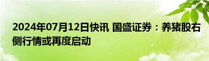 2024年07月12日快讯 国盛证券：养猪股右侧行情或再度启动