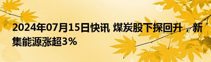 2024年07月15日快讯 煤炭股下探回升，新集能源涨超3%