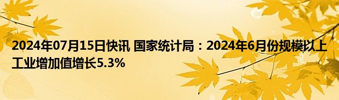 2024年07月15日快讯 国家统计局：2024年6月份规模以上工业增加值增长5.3%