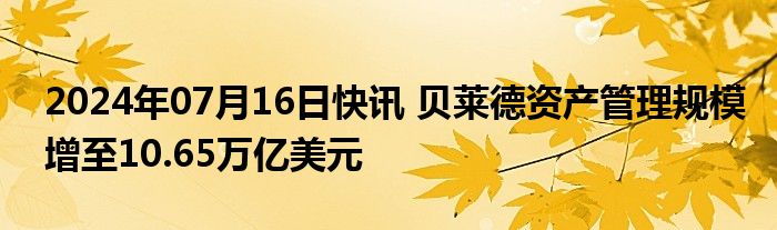 2024年07月16日快讯 贝莱德资产管理规模增至10.65万亿美元