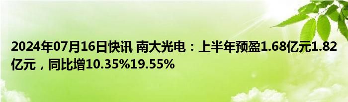 2024年07月16日快讯 南大光电：上半年预盈1.68亿元1.82亿元，同比增10.35%19.55%