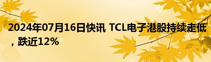 2024年07月16日快讯 TCL电子港股持续走低，跌近12%