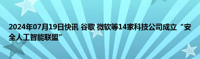 2024年07月19日快讯 谷歌 微软等14家科技公司成立“安全人工智能联盟”