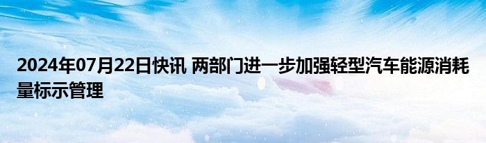 2024年07月22日快讯 两部门进一步加强轻型汽车能源消耗量标示管理