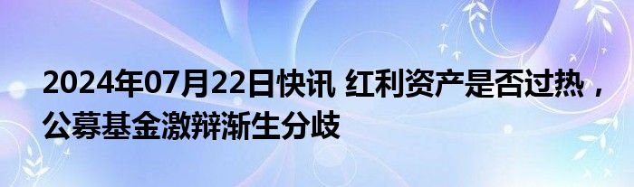 2024年07月22日快讯 红利资产是否过热，公募基金激辩渐生分歧