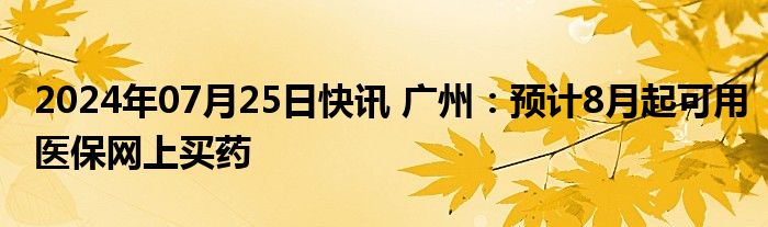 2024年07月25日快讯 广州：预计8月起可用医保网上买药