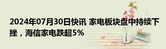 2024年07月30日快讯 家电板块盘中持续下挫，海信家电跌超5%