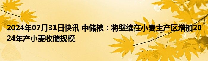 2024年07月31日快讯 中储粮：将继续在小麦主产区增加2024年产小麦收储规模