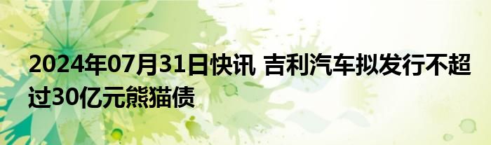 2024年07月31日快讯 吉利汽车拟发行不超过30亿元熊猫债