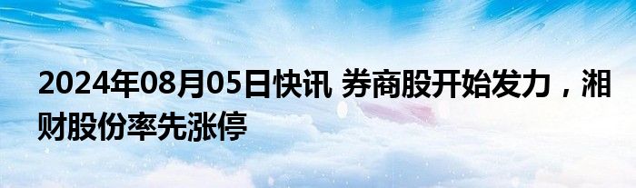 2024年08月05日快讯 券商股开始发力，湘财股份率先涨停