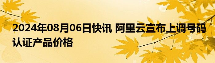 2024年08月06日快讯 阿里云宣布上调号码认证产品价格