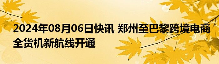 2024年08月06日快讯 郑州至巴黎跨境电商全货机新航线开通