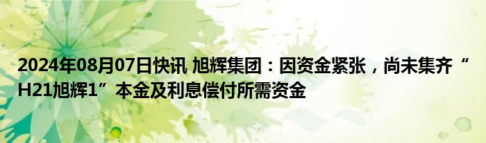 2024年08月07日快讯 旭辉集团：因资金紧张，尚未集齐“H21旭辉1”本金及利息偿付所需资金