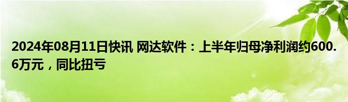 2024年08月11日快讯 网达软件：上半年归母净利润约600.6万元，同比扭亏